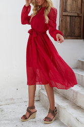 Robes jupes unies fendues à col rond et taille haute